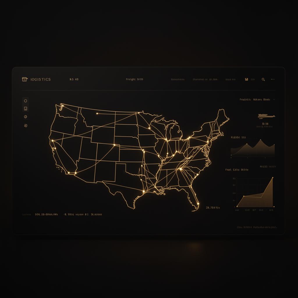 AI logistics dashboard with freight route map